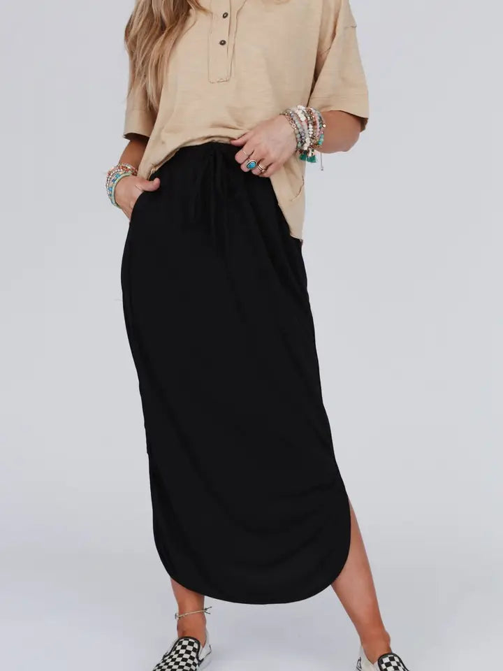 So Comfy Drawstring Maxi Skirt - Black