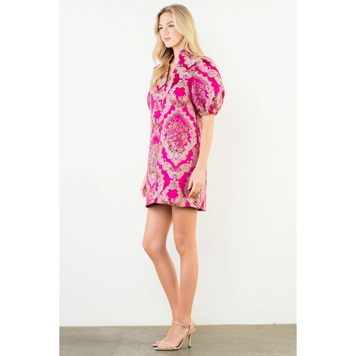Puff Sleeve Floral Embroidery Detail Dress