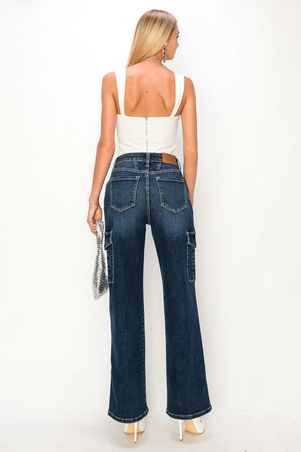 High Rise Wide Cargo Jeans DARK