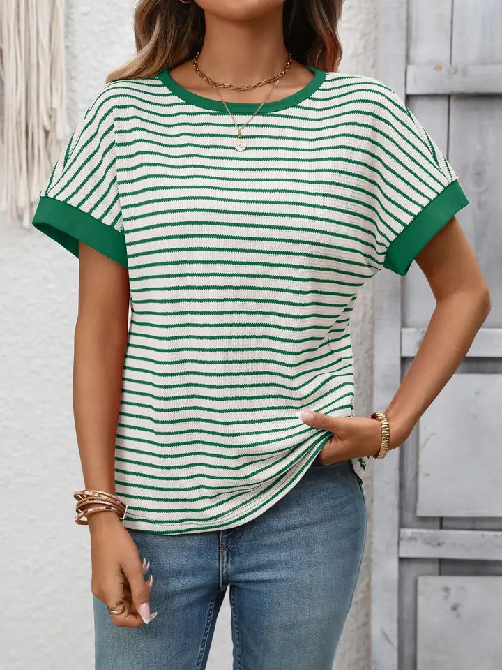 Striped Knit Tee Casual Oversized Boutique T Shirt