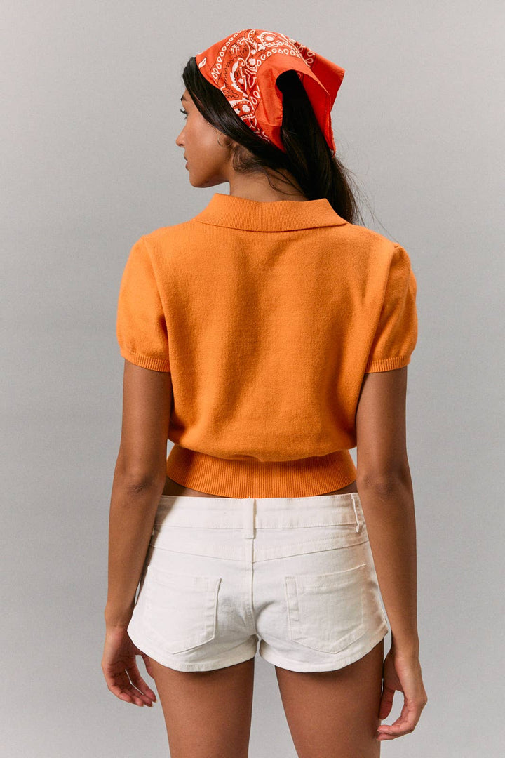 Collard Short Sleeve Sweater Top