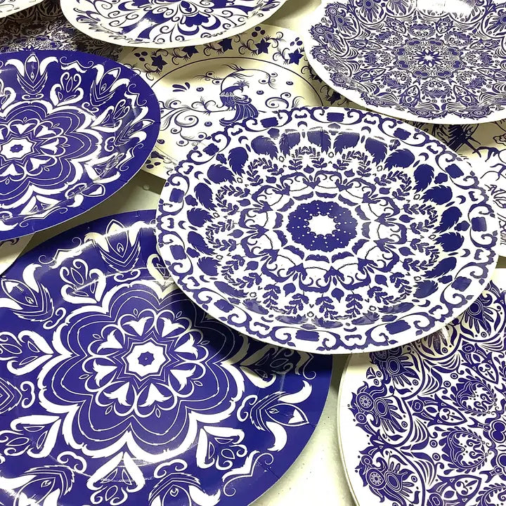 Blue and White Assortment Chinoiserie Plates Cake Dessert