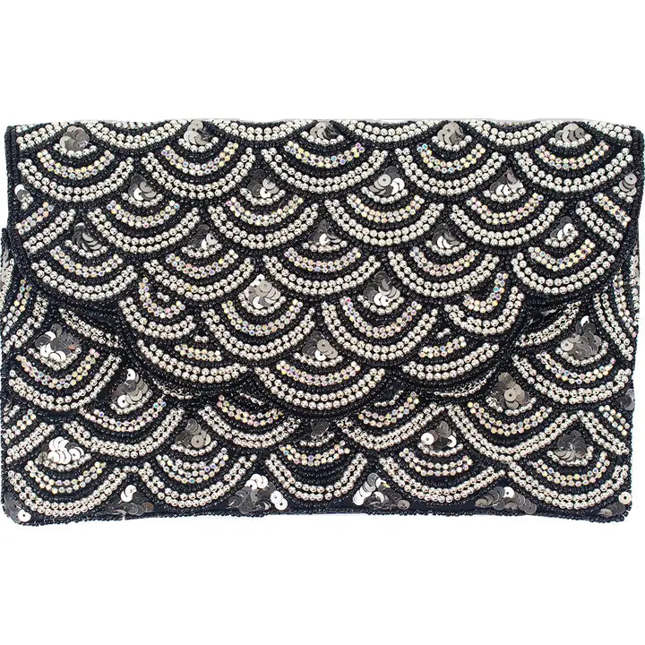 Black & Silver Sequins Beaded Clutch