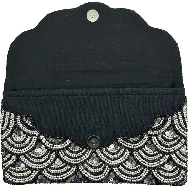 Black & Silver Sequins Beaded Clutch