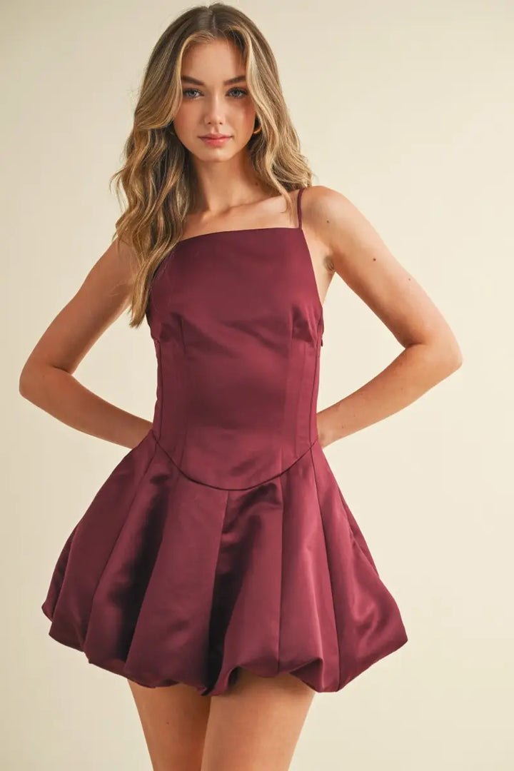Satin Square Neckline Balloon Dress