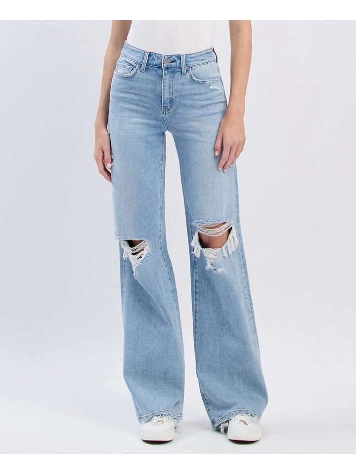 Flying Monkey High Rise Distressed Wide Leg Jeans