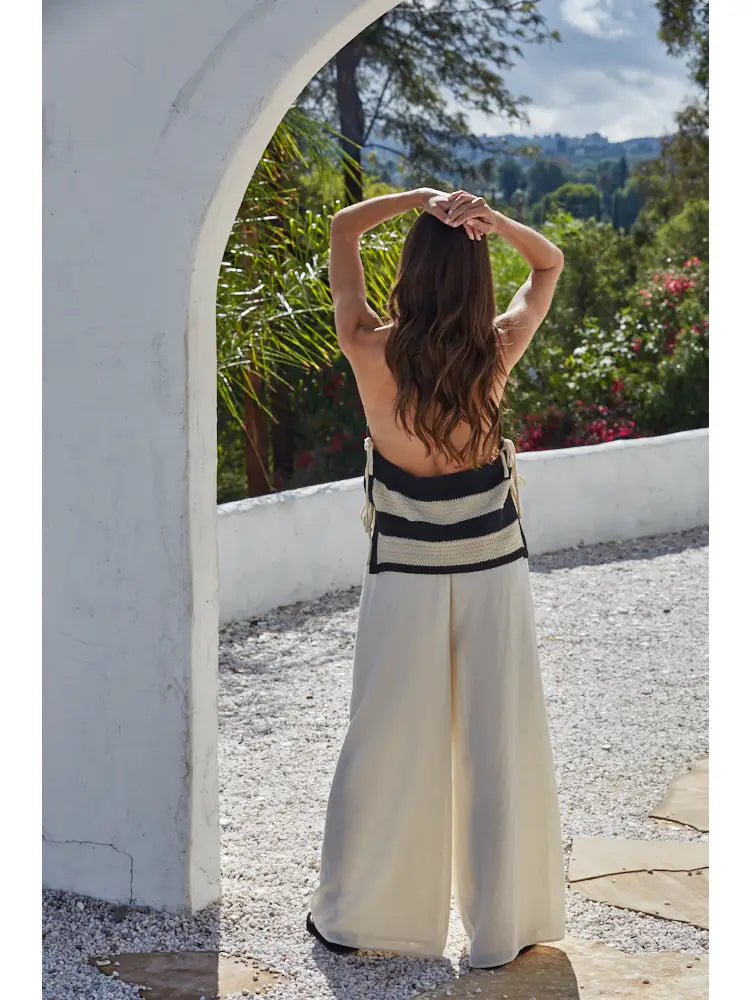 Knit Sweater Cotton Crochet Striped Halter Top