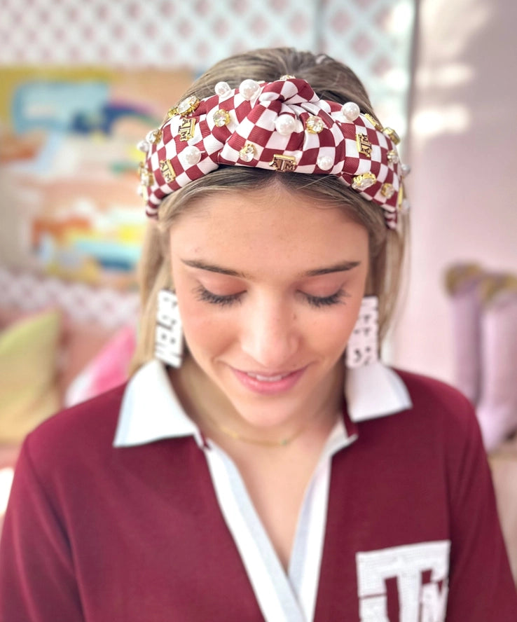 Texas A&M Maroon &White Checkerboard Texas A&M Logo Headband