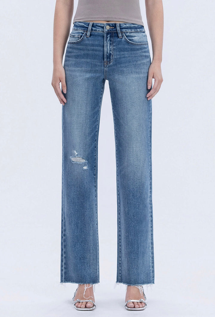 Flying Monkey High Rise Frayed Hem Slim Wide Jean