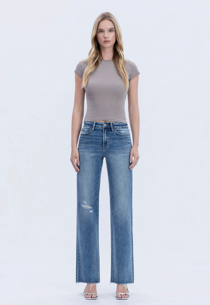 Flying Monkey High Rise Frayed Hem Slim Wide Jean