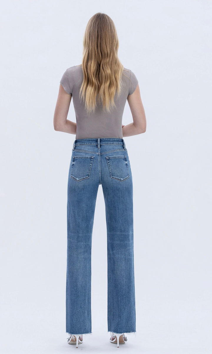 Flying Monkey High Rise Frayed Hem Slim Wide Jean