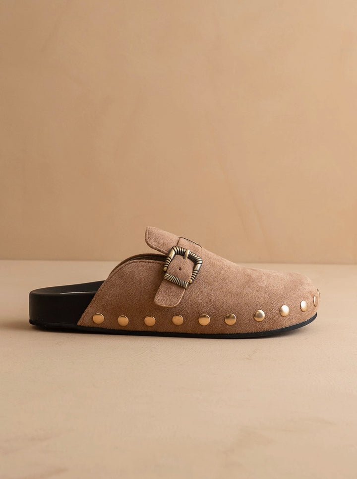 The Toni Latte Studded Buckle Clog