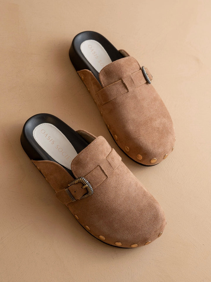 The Toni Latte Studded Buckle Clog