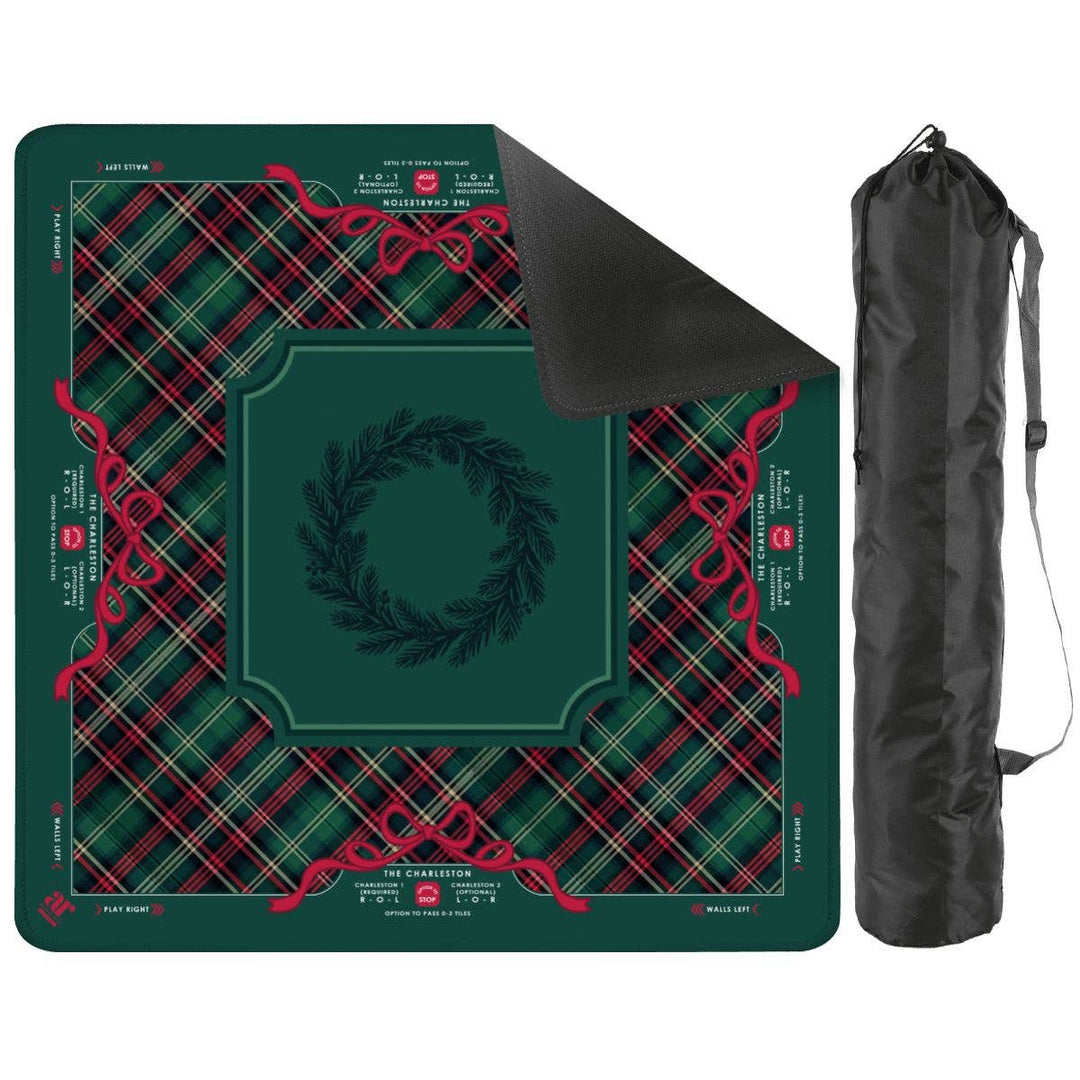 NEOPRENE Evergreen & Tartan Mahjong Mat | Holiday Christmas