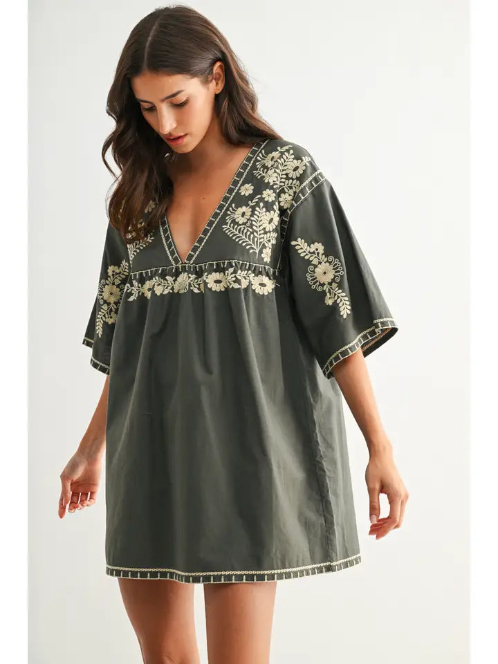 Embroidered Shift Dress