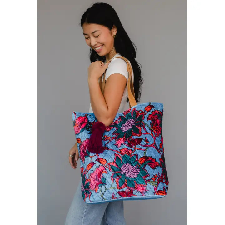 Bright Blue & Multicolored Floral Tote