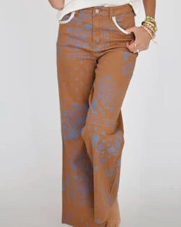 Brown Bandana Denim Jeans