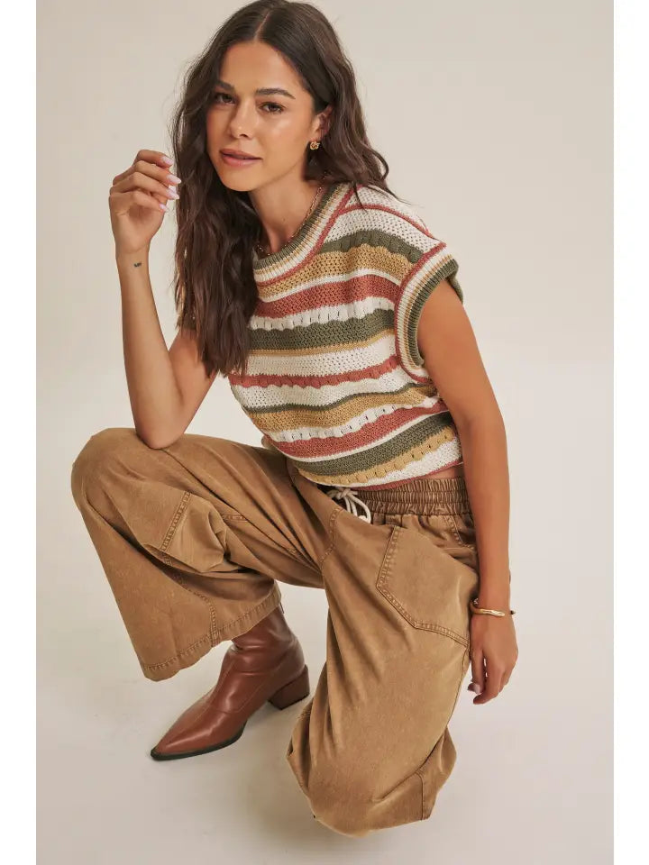 Seasonless Transitional Textured Stripe Sweater Vest