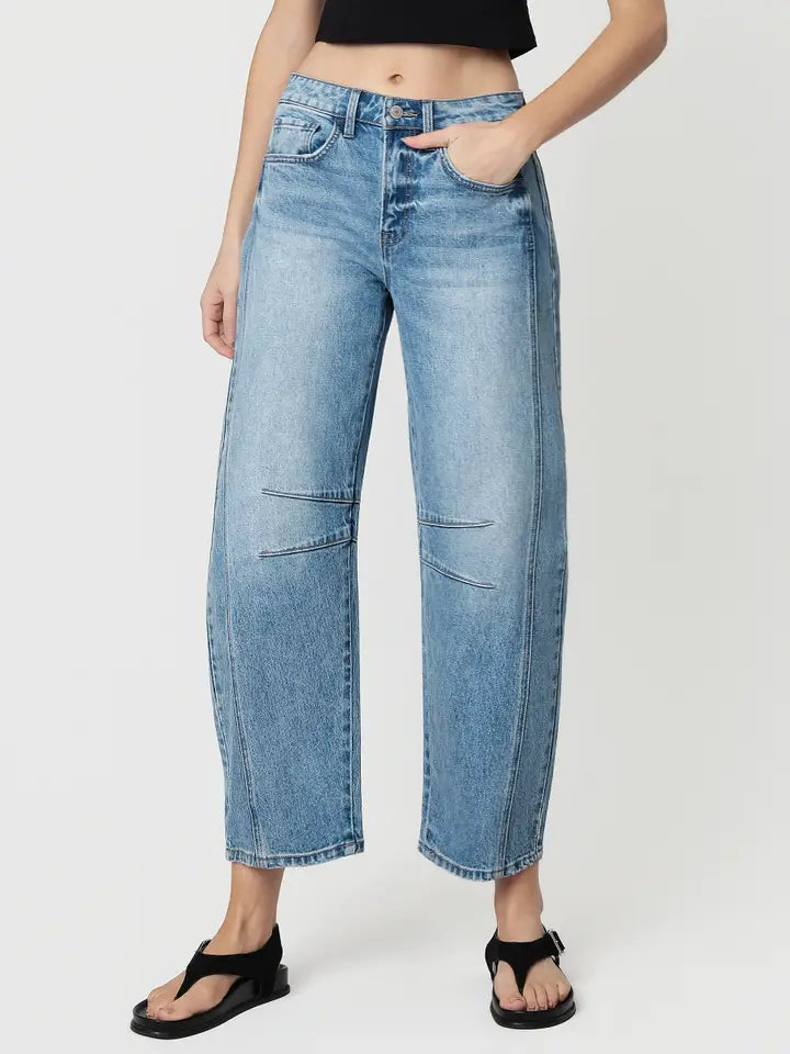 High Rise Dart Structured Fit Barrel Leg Jeans