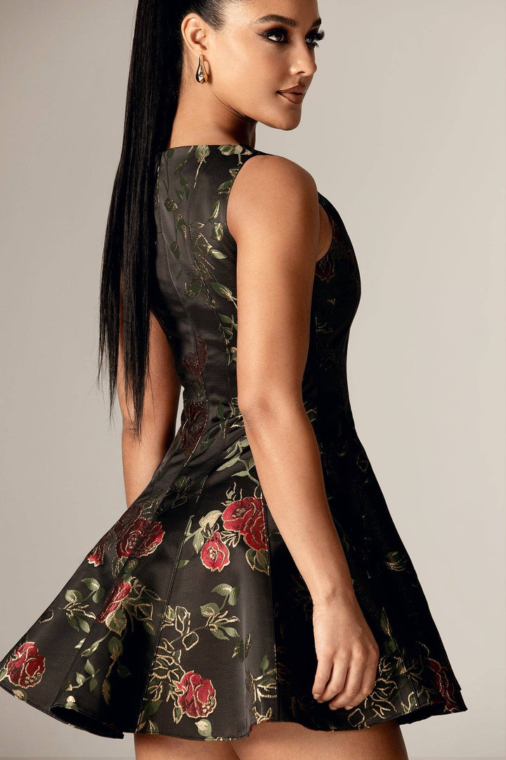 Roselyn Jacquard Rose Mini Dress (Rose Print)
