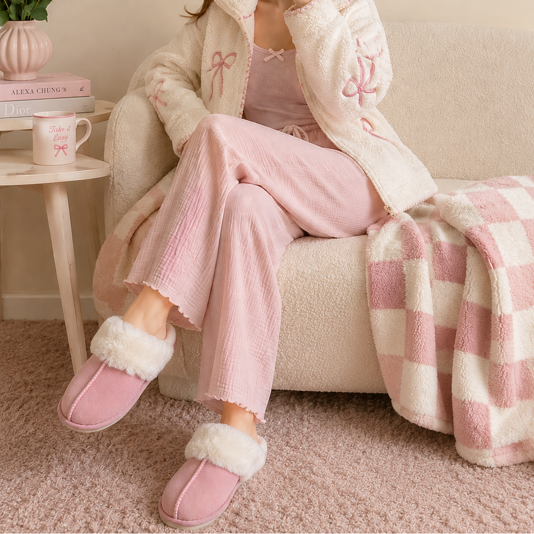 Pink Faux Suede Fur slippers