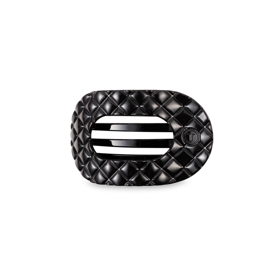 Flat Round Hair Clip - Jet Black Quilted