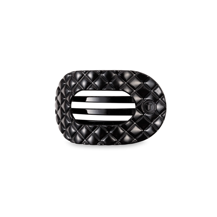 Flat Round Hair Clip - Jet Black Quilted