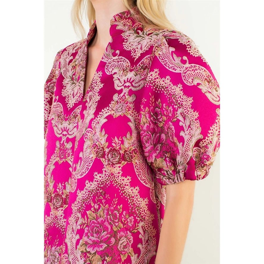 Puff Sleeve Floral Embroidery Detail Dress