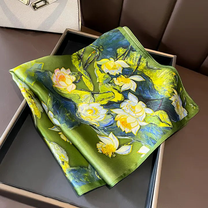 Oil Painting Floral Silk Square Scarf