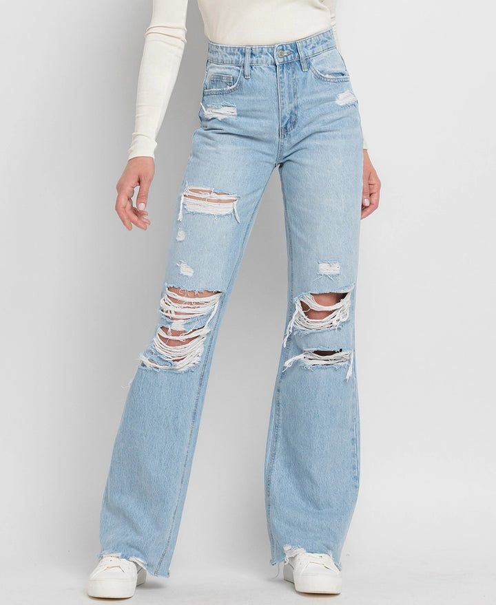 90's Vintage Super High Rise Distressed Flare Jeans