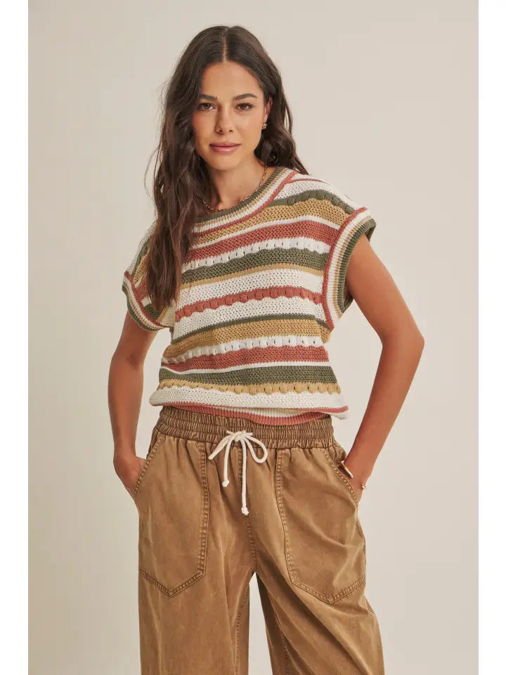 Seasonless Transitional Textured Stripe Sweater Vest