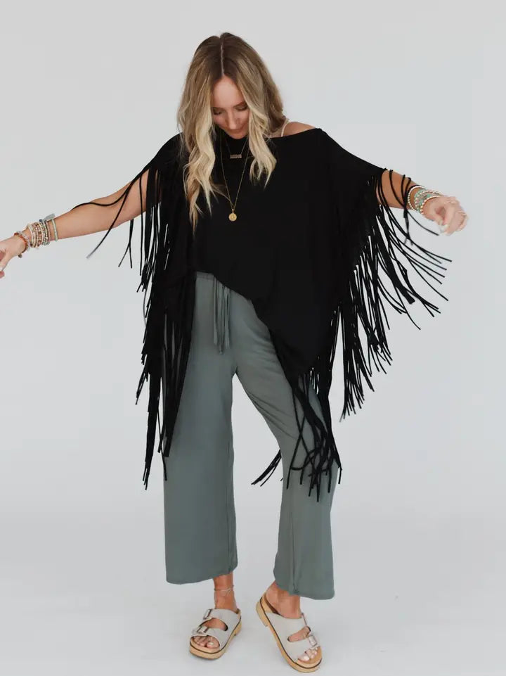 Western Showstopper Fringe Top - Black