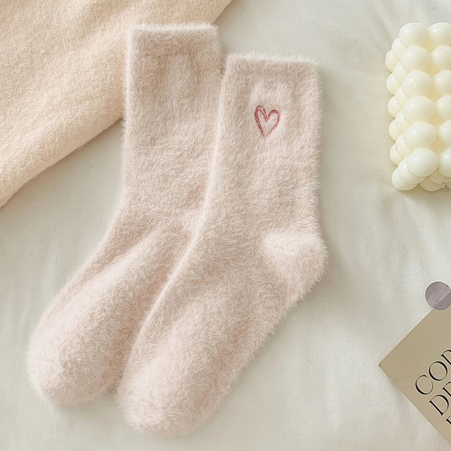 Pink Heart Fluffy Socks
