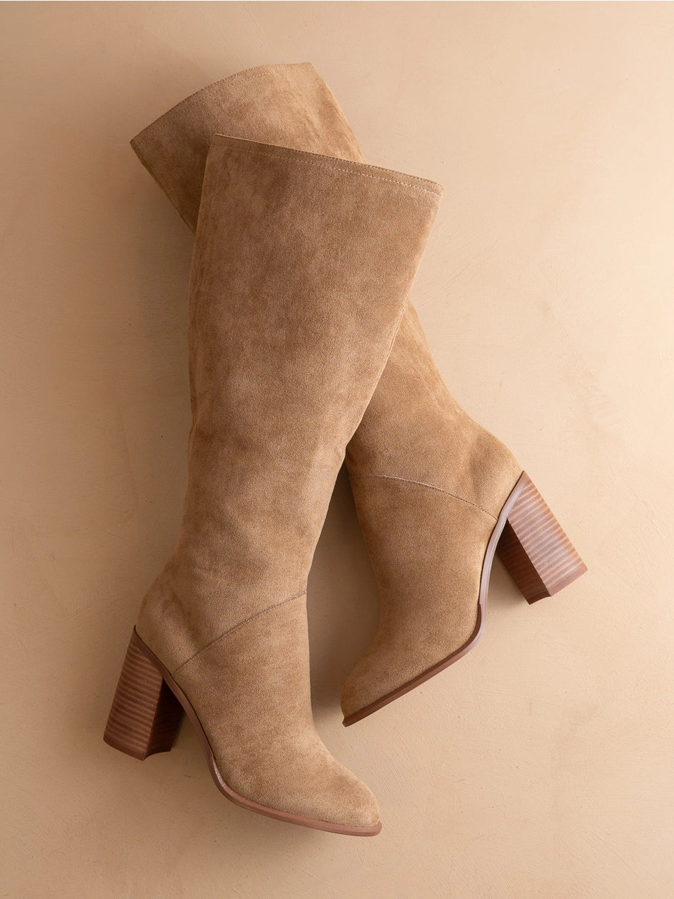 Latte Knee High Block Heel Boot