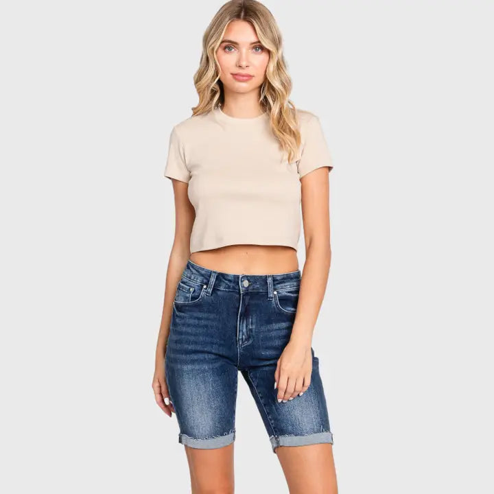 High Rise Bermuda w/ Cuffed HemHigh Rise Bermuda W/ Cuffed Hem