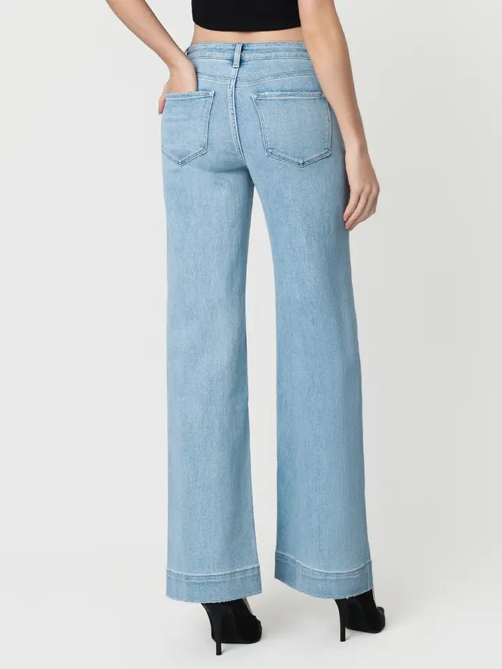 High Rise Light Wash Trouser Hem Wide Jeans F5764N