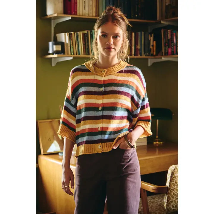 Maple Street Multi-Stripe Button-Down Sweater Cardigan