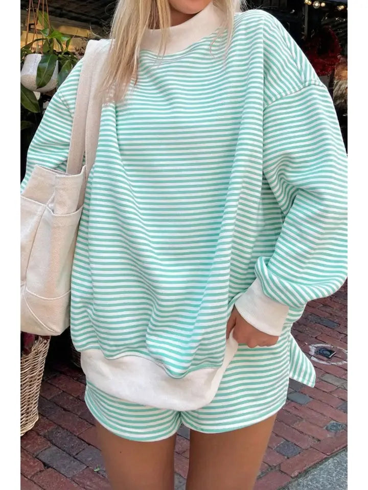 Oversize Mock Neck Sweatshirt and Shorts Set