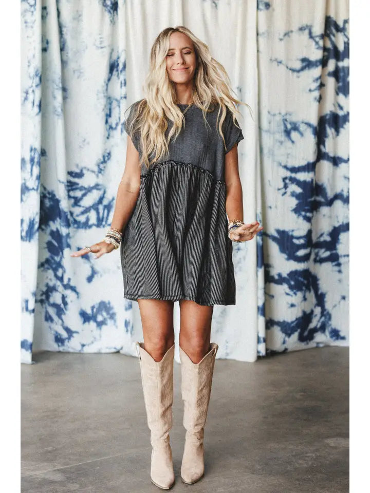 No Fuss Babydoll Dress - Charcoal Black