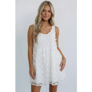 Round Neck Flower Applique Babydoll Dress