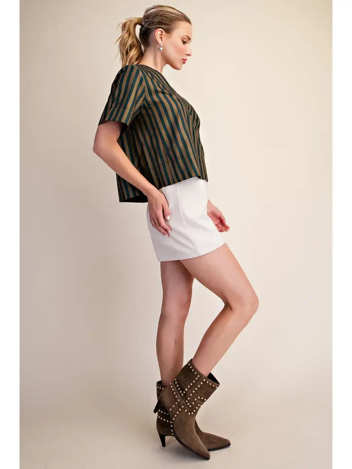 V-Neck Stripe Top Short Sleeve