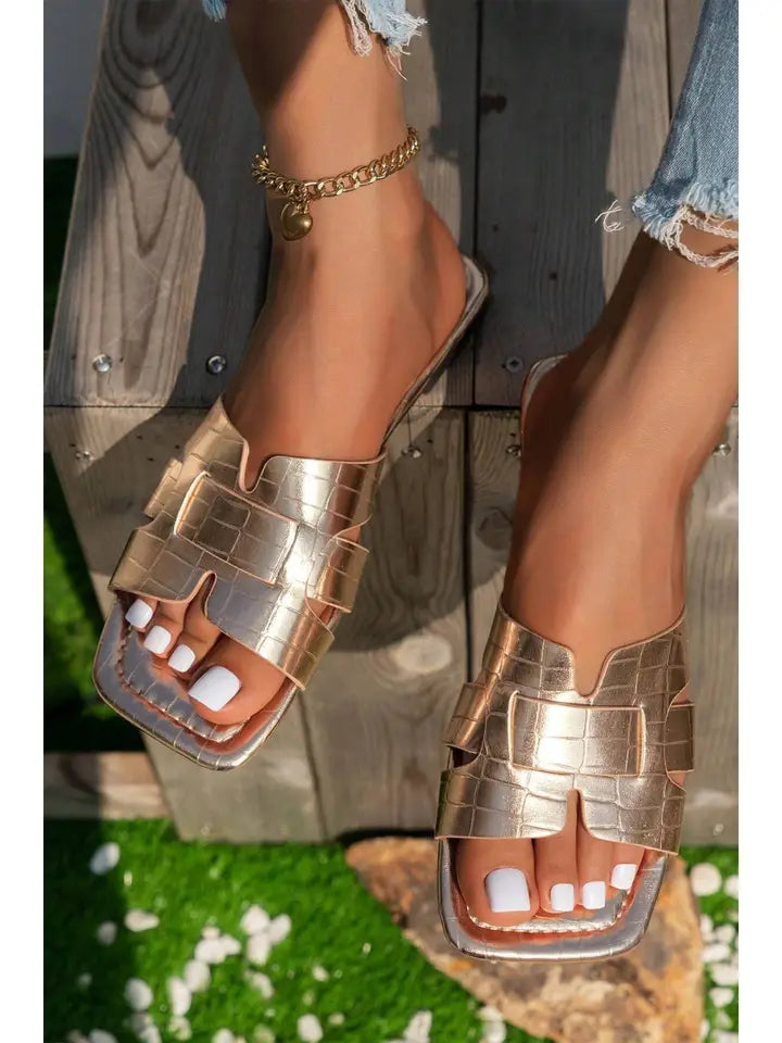 Spring Crocodile Pattern Buckle Slide Sandals Women's Shoes