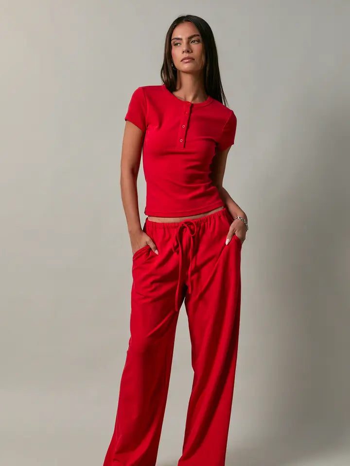 Elastic Waist Drawstring Wide Leg Pants