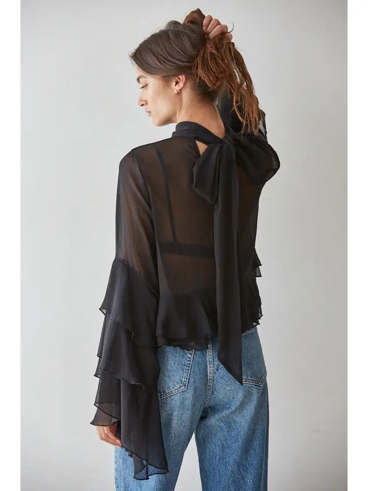 Woven Polyester Chiffon See Through Top