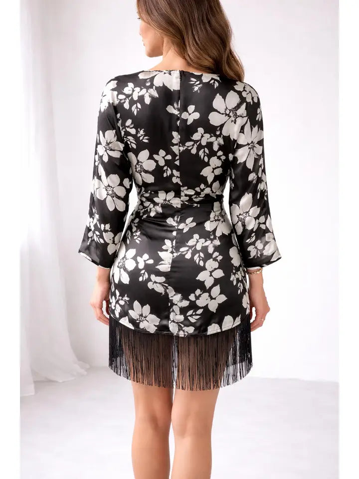 Long Sleeve Fringe Mini Dress