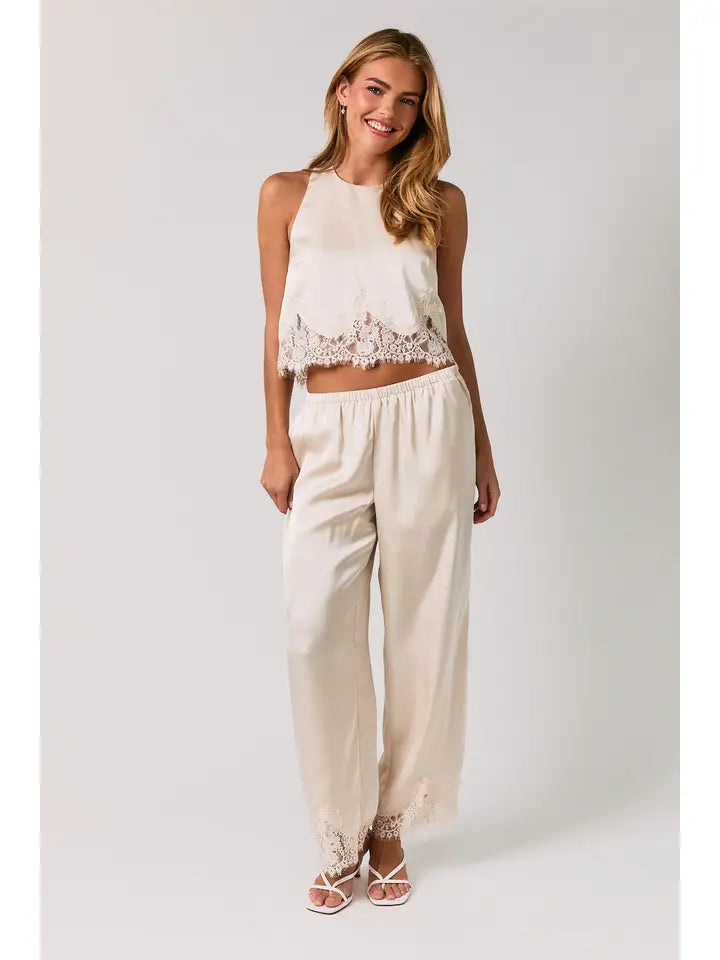 Halter Neck Lace Trim Detail Sleeveless Top