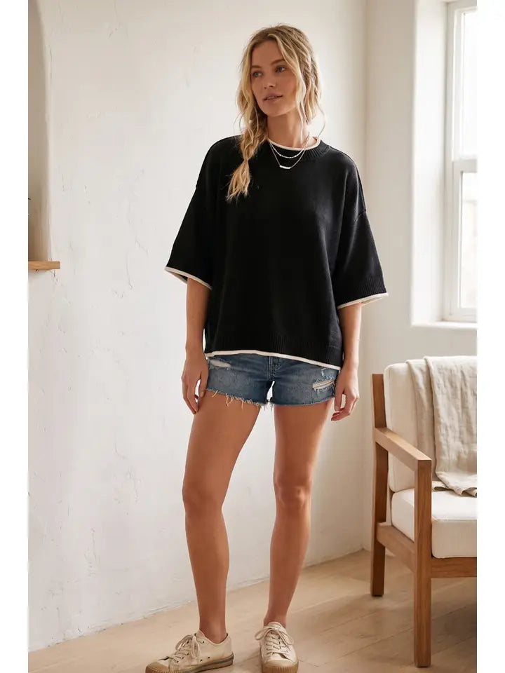 Gameday Contrast Trim Oversized Sweater Top