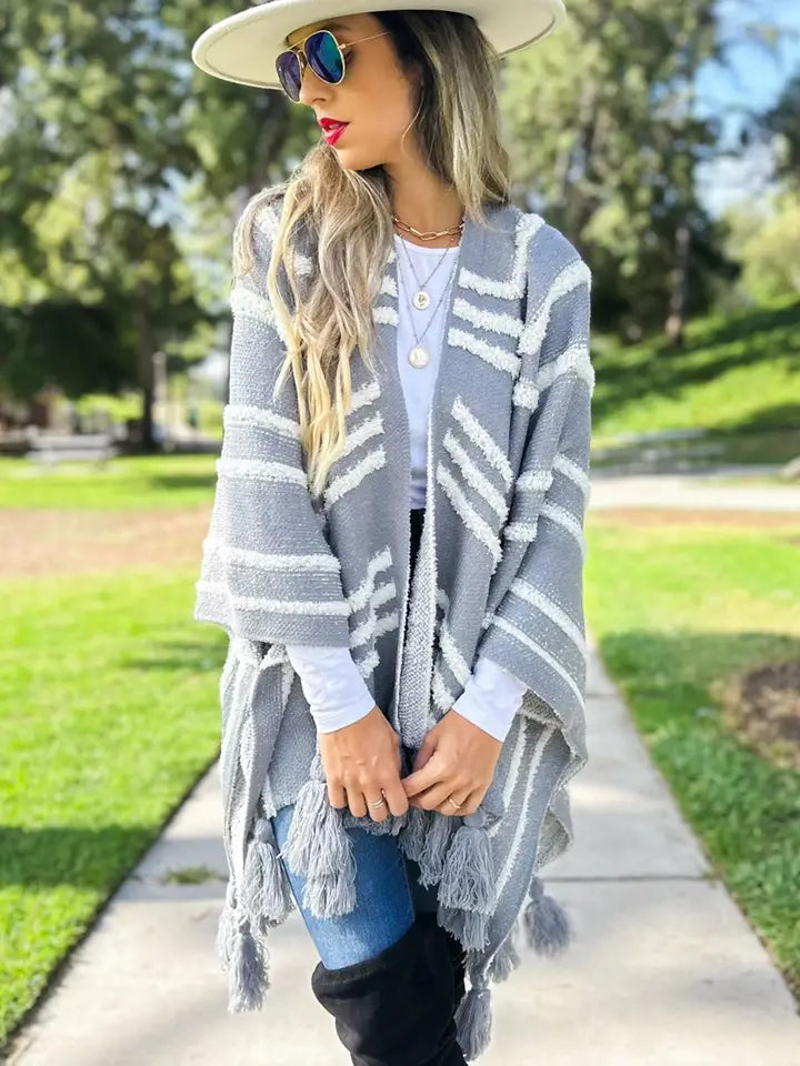 Texture Knit Chunky Tassel Cardigan