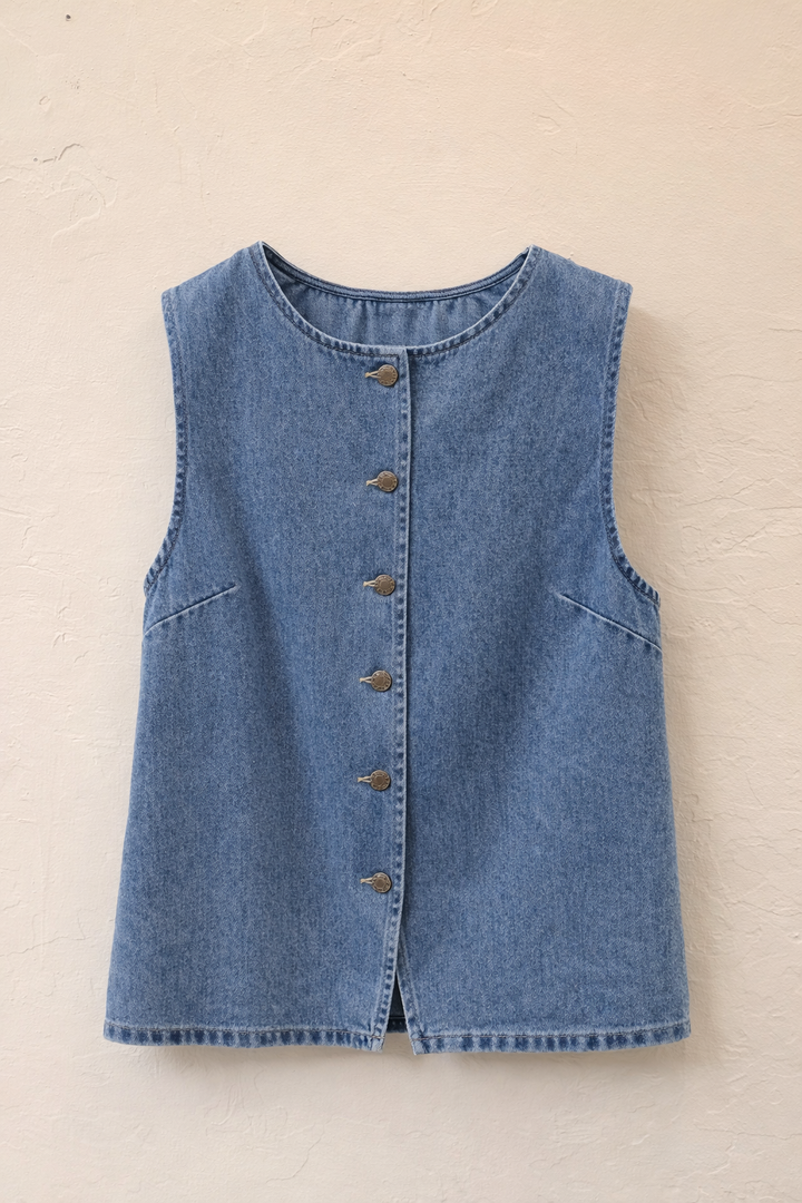 Emi Denim Button Down Vest Top