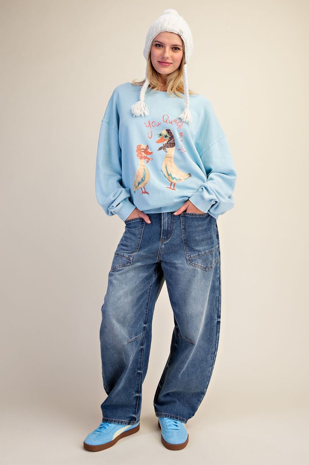 GRAPHIC FRONT WASHED TERRY PULLOVER